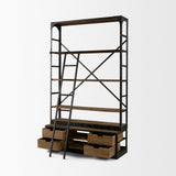 Mercana Brodie VIII 57L x 20.5W x 94H Brown Wood Gun-Metal Ladder Four Shelf Shelving Unit