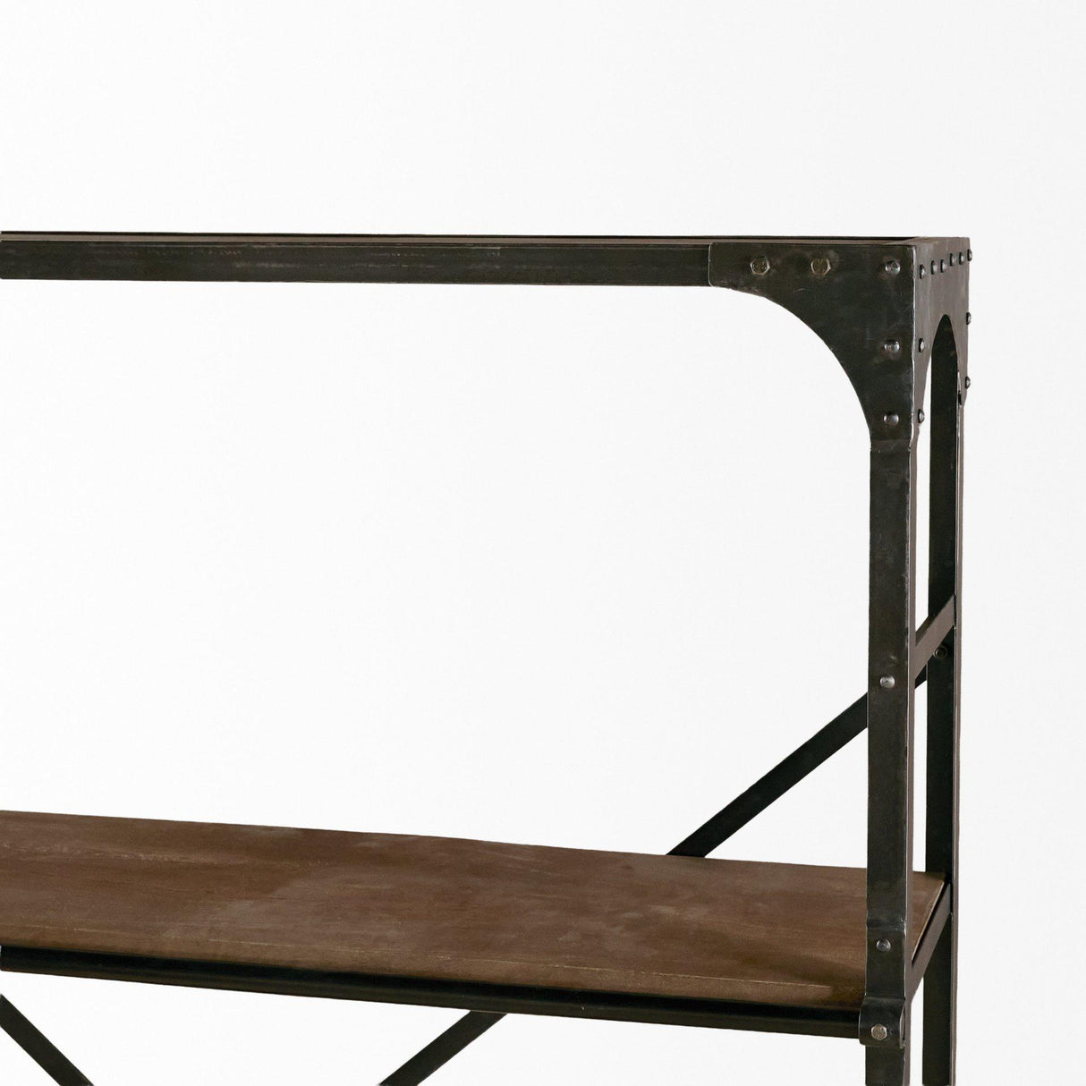 Mercana Brodie VIII 57L x 20.5W x 94H Brown Wood Gun-Metal Ladder Four Shelf Shelving Unit