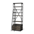 Mercana Brodie VII 32L x 22W x 94H Brown Wood Gun-Metal Bracing Four Shelf Shelving Unit