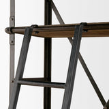 Mercana Brodie VII 32L x 22W x 94H Brown Wood Gun-Metal Bracing Four Shelf Shelving Unit