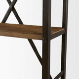 Mercana Brodie VII 32L x 22W x 94H Brown Wood Gun-Metal Bracing Four Shelf Shelving Unit