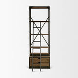 Mercana Brodie VII 32L x 22W x 94H Brown Wood Gun-Metal Bracing Four Shelf Shelving Unit