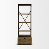 Mercana Brodie VII 32L x 22W x 94H Brown Wood Gun-Metal Bracing Four Shelf Shelving Unit