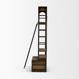 Mercana Brodie VII 32L x 22W x 94H Brown Wood Gun-Metal Bracing Four Shelf Shelving Unit