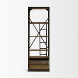 Mercana Brodie VII 32L x 22W x 94H Brown Wood Gun-Metal Bracing Four Shelf Shelving Unit