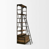 Mercana Brodie VII 32L x 22W x 94H Brown Wood Gun-Metal Bracing Four Shelf Shelving Unit