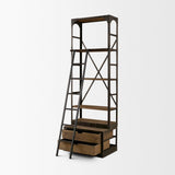 Mercana Brodie VII 32L x 22W x 94H Brown Wood Gun-Metal Bracing Four Shelf Shelving Unit