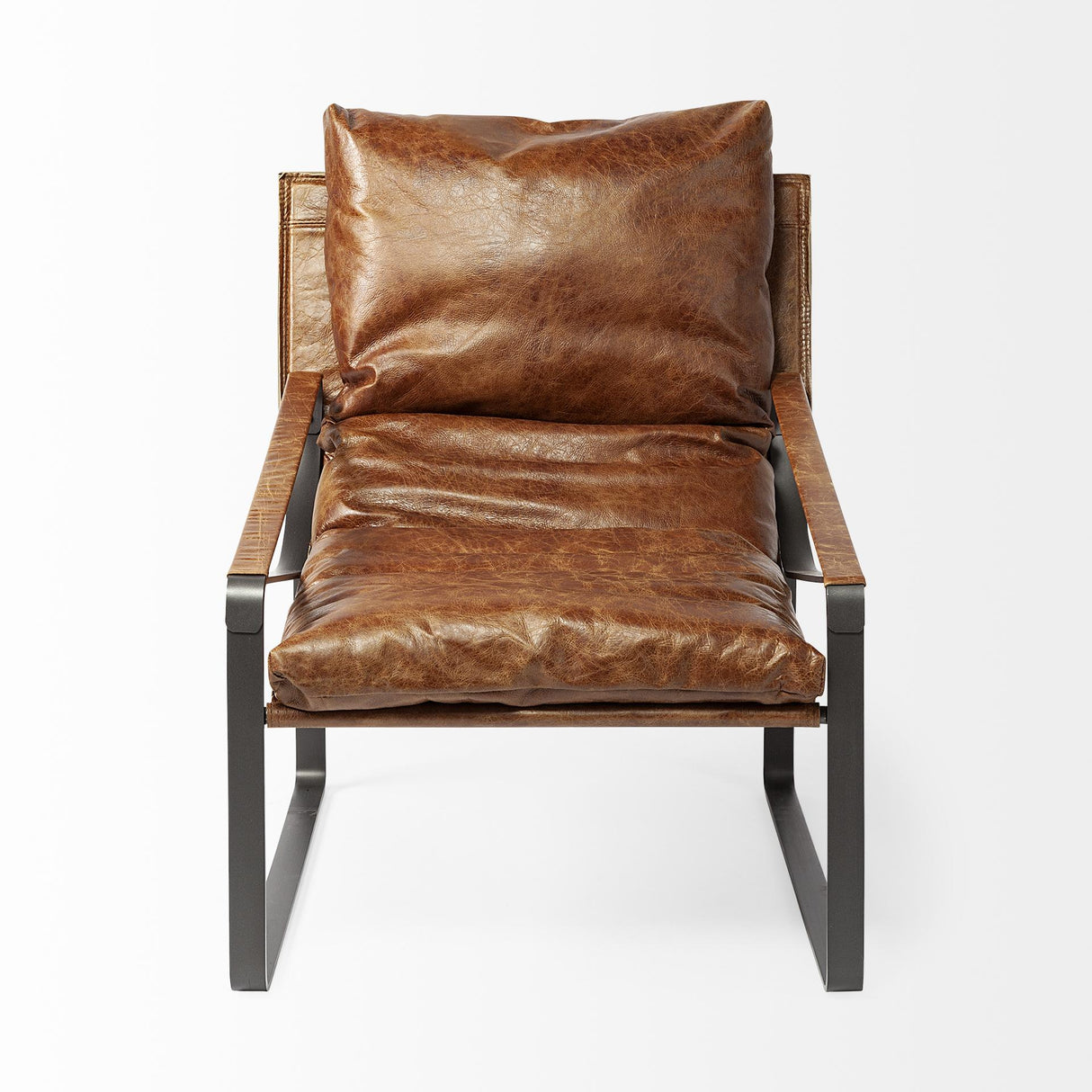 Mercana Hornet I 27.0L x 35.0W x 36.0H Brown Leather Unibody Seat w/ Black Metal Frame Accent Chair