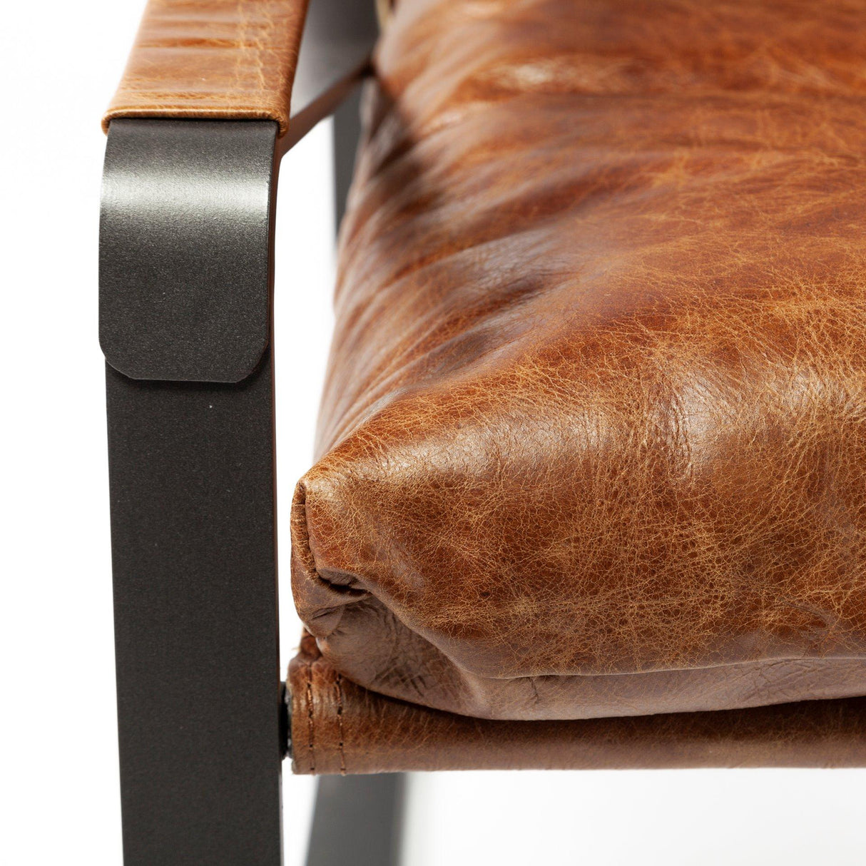 Mercana Hornet I 27.0L x 35.0W x 36.0H Brown Leather Unibody Seat w/ Black Metal Frame Accent Chair