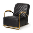 Mercana Horace I Black Leather Diamond Pattern w/Gold Iron Frame Accent Chair