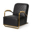 Mercana Horace I Black Leather Diamond Pattern w/Gold Iron Frame Accent Chair