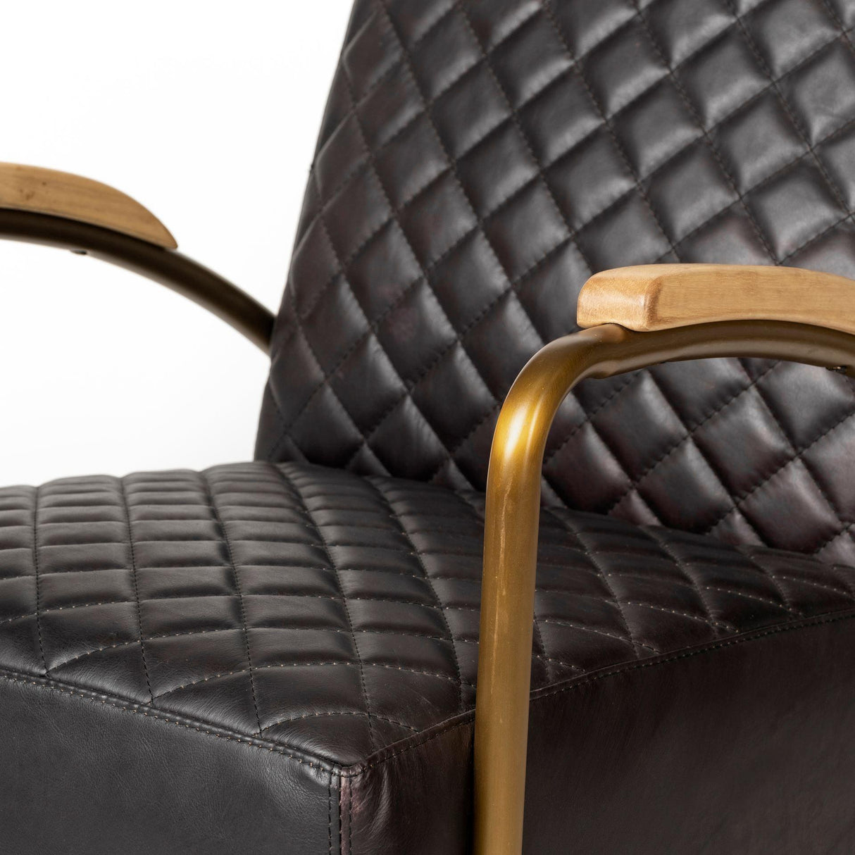 Mercana Horace I Black Leather Diamond Pattern w/Gold Iron Frame Accent Chair