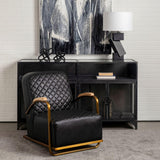 Mercana Horace I Black Leather Diamond Pattern w/Gold Iron Frame Accent Chair