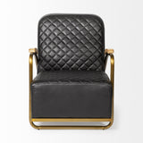 Mercana Horace I Black Leather Diamond Pattern w/Gold Iron Frame Accent Chair