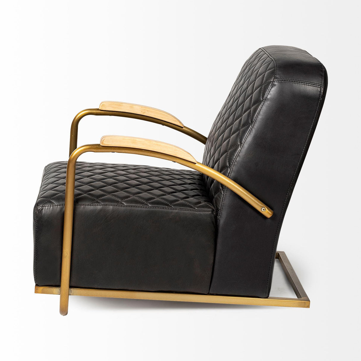 Mercana Horace I Black Leather Diamond Pattern w/Gold Iron Frame Accent Chair