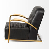 Mercana Horace I Black Leather Diamond Pattern w/Gold Iron Frame Accent Chair