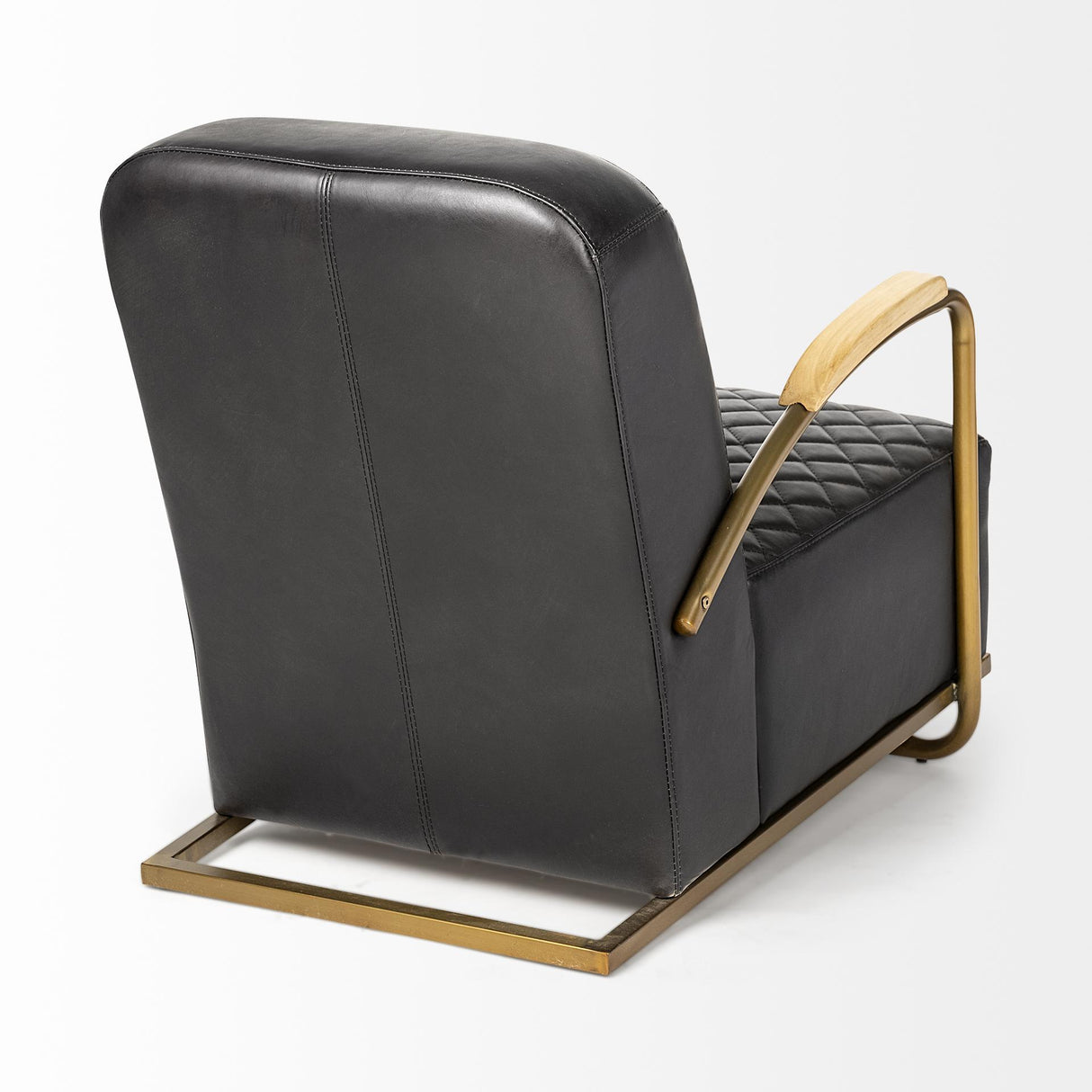 Mercana Horace I Black Leather Diamond Pattern w/Gold Iron Frame Accent Chair