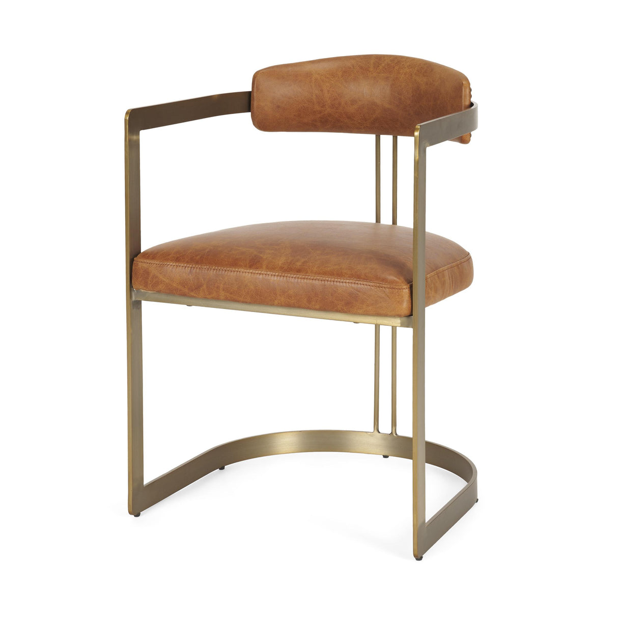 Mercana Hollyfield I Brown Leather Seat Gold Iron Frame Dining Chair