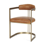 Mercana Hollyfield I Brown Leather Seat Gold Iron Frame Dining Chair
