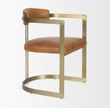 Mercana Hollyfield I Brown Leather Seat Gold Iron Frame Dining Chair