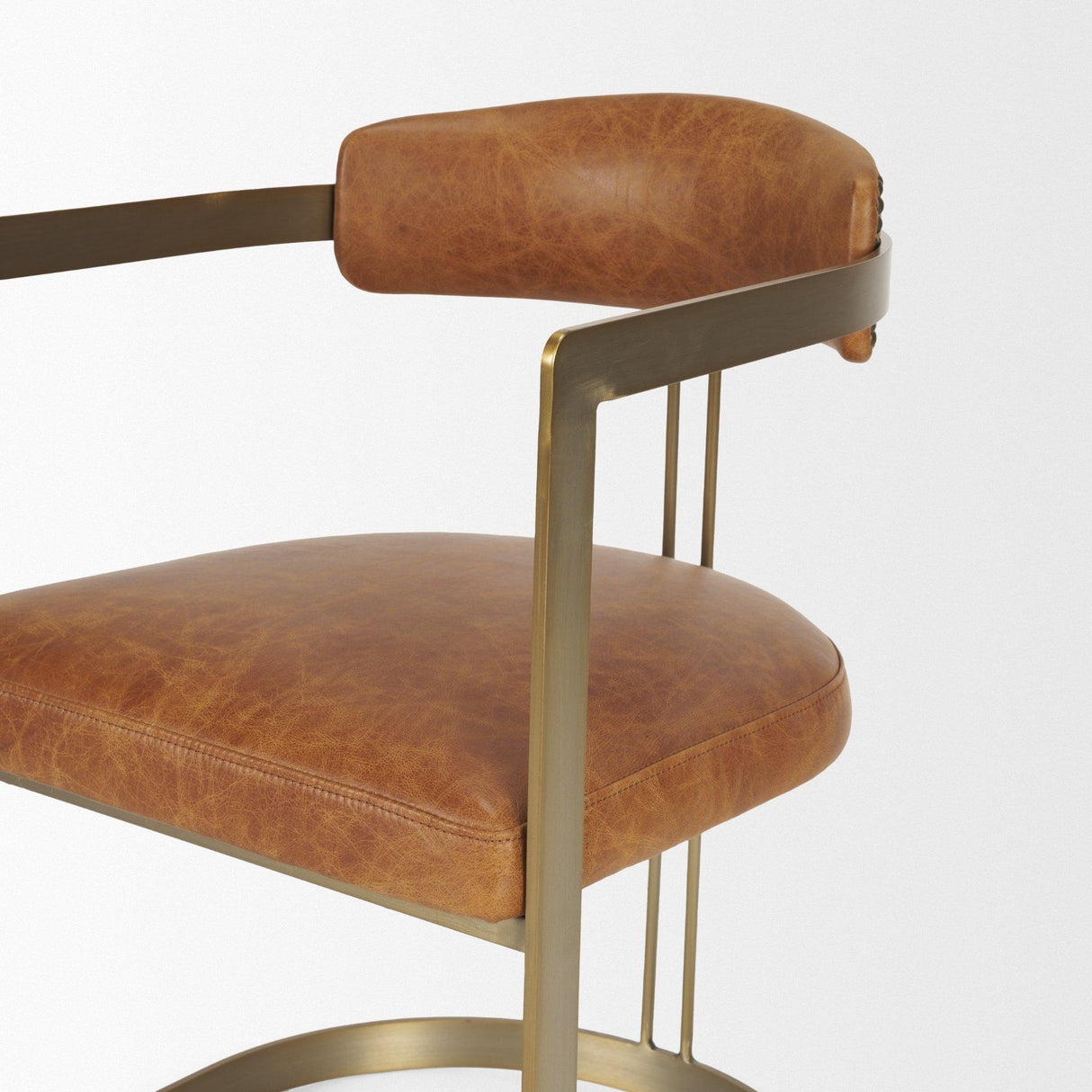 Mercana Hollyfield I Brown Leather Seat Gold Iron Frame Dining Chair