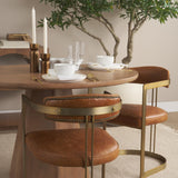 Mercana Hollyfield I Brown Leather Seat Gold Iron Frame Dining Chair