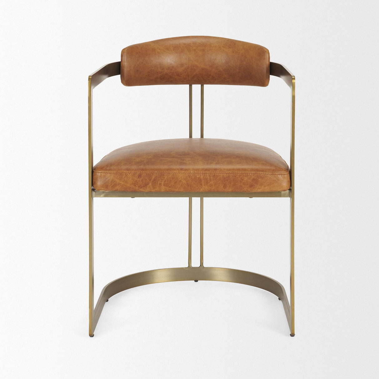 Mercana Hollyfield I Brown Leather Seat Gold Iron Frame Dining Chair