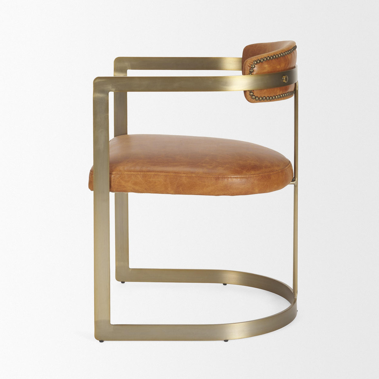Mercana Hollyfield I Brown Leather Seat Gold Iron Frame Dining Chair