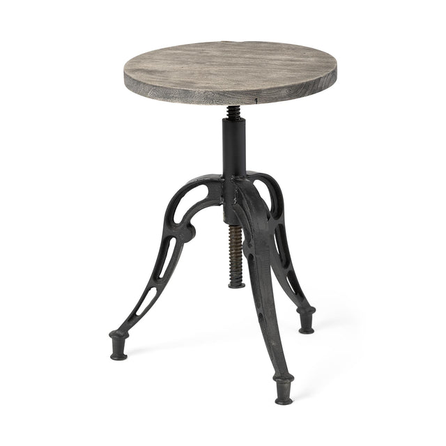 Mercana Emslie I 19"-25" Brown Wood Seat Black Metal Frame Stool