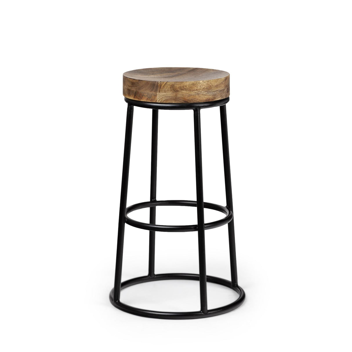 Mercana Flynn 26.25" Seat Height Brown Wood Seat Black Metal Frame Stool