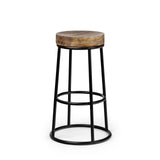 Mercana Flynn 26.25" Seat Height Brown Wood Seat Black Metal Frame Stool