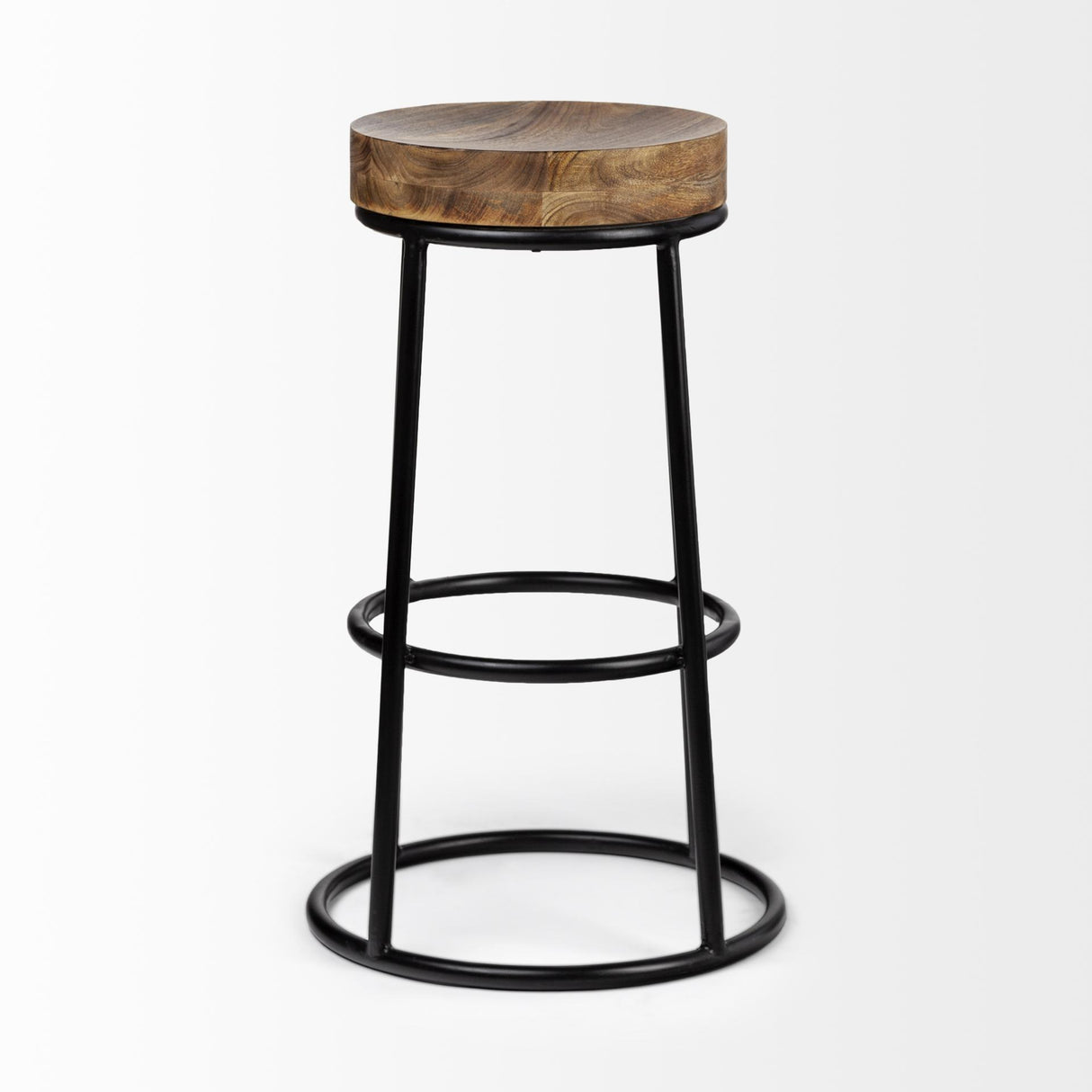 Mercana Flynn 26.25" Seat Height Brown Wood Seat Black Metal Frame Stool