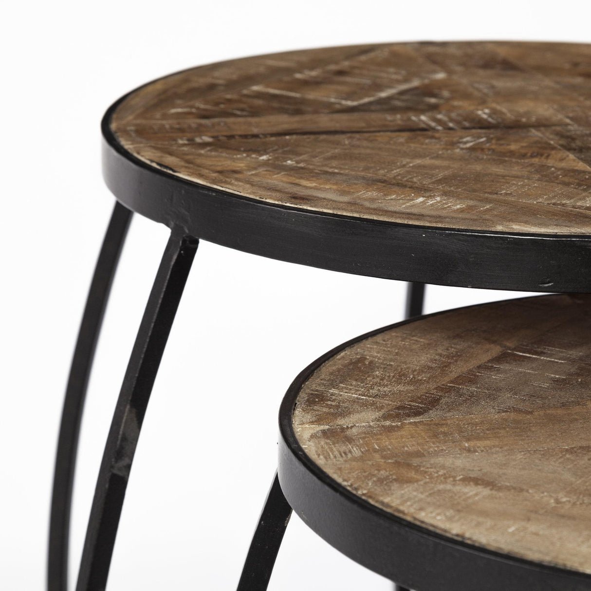 Mercana Clapp III (Set of 2) 20L x 20W Brown Round Wood Top W/ Black Metal Frame Nesting Accent Tables