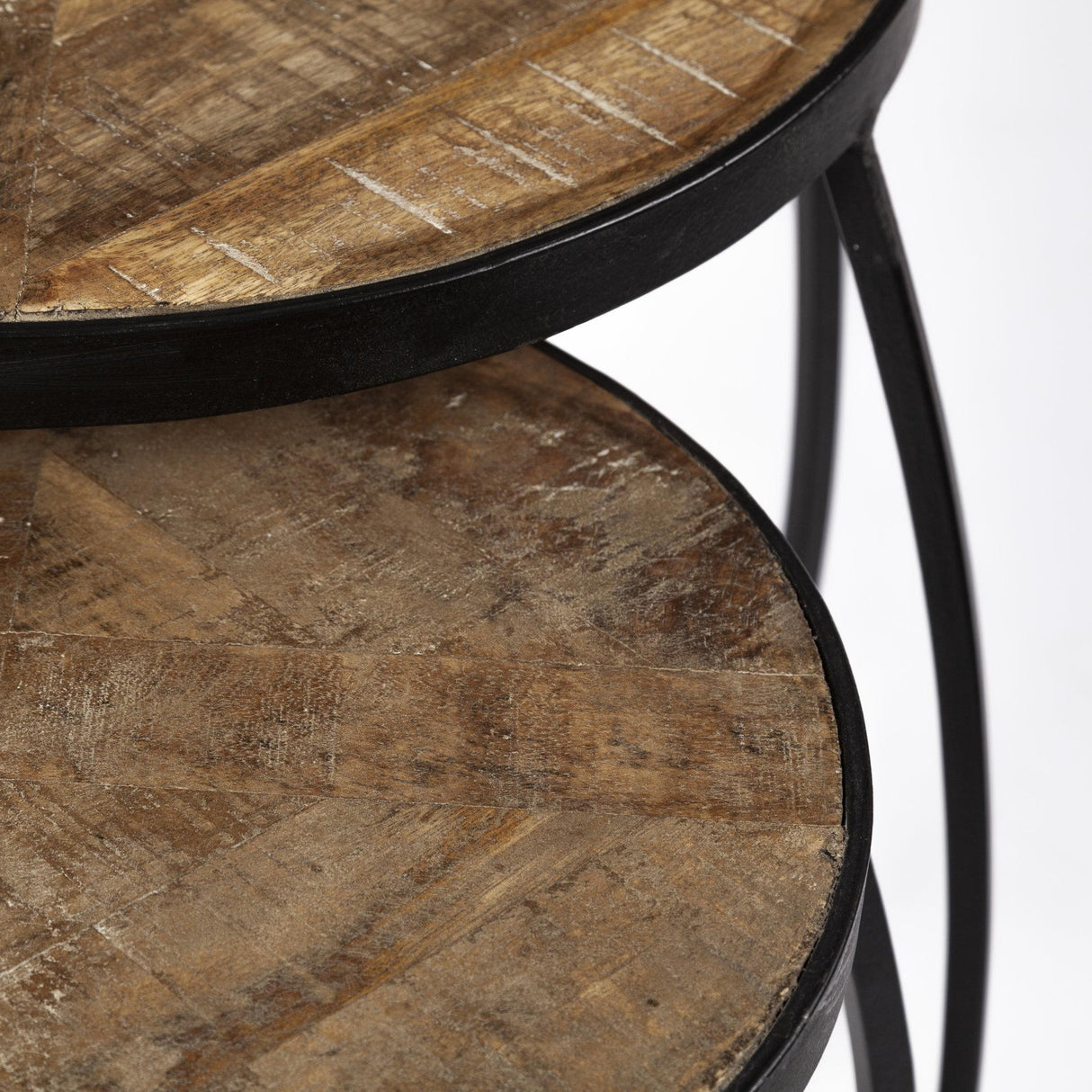 Mercana Clapp III (Set of 2) 20L x 20W Brown Round Wood Top W/ Black Metal Frame Nesting Accent Tables