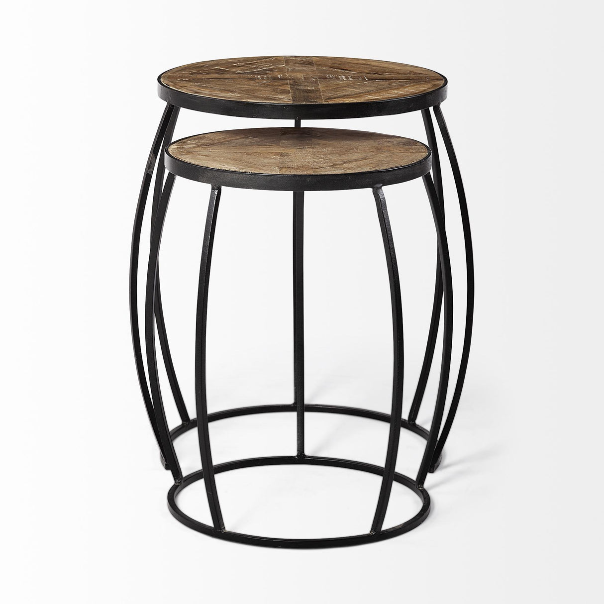 Mercana Clapp III (Set of 2) 20L x 20W Brown Round Wood Top W/ Black Metal Frame Nesting Accent Tables