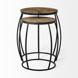 Mercana Clapp III (Set of 2) 20L x 20W Brown Round Wood Top W/ Black Metal Frame Nesting Accent Tables
