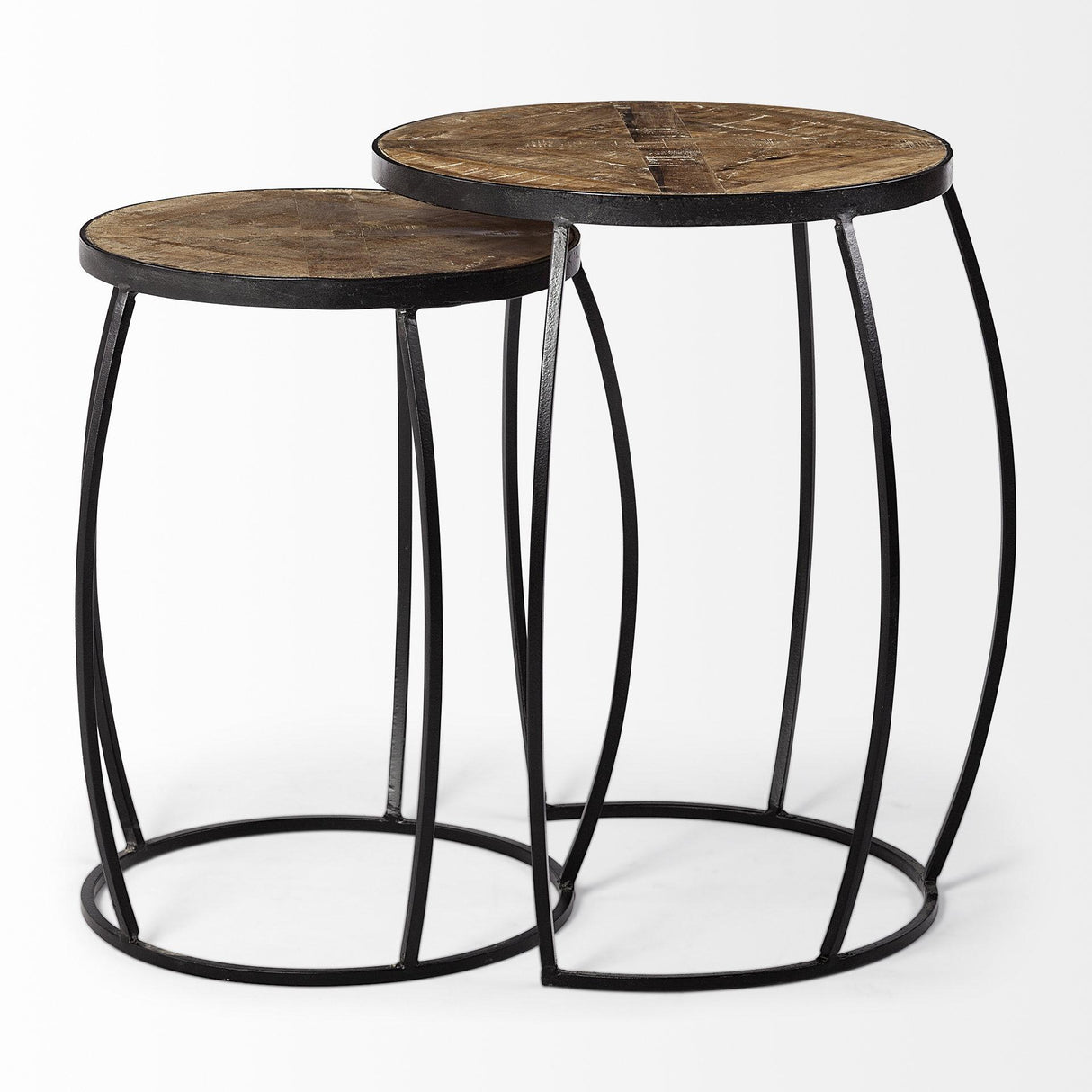 Mercana Clapp III (Set of 2) 20L x 20W Brown Round Wood Top W/ Black Metal Frame Nesting Accent Tables