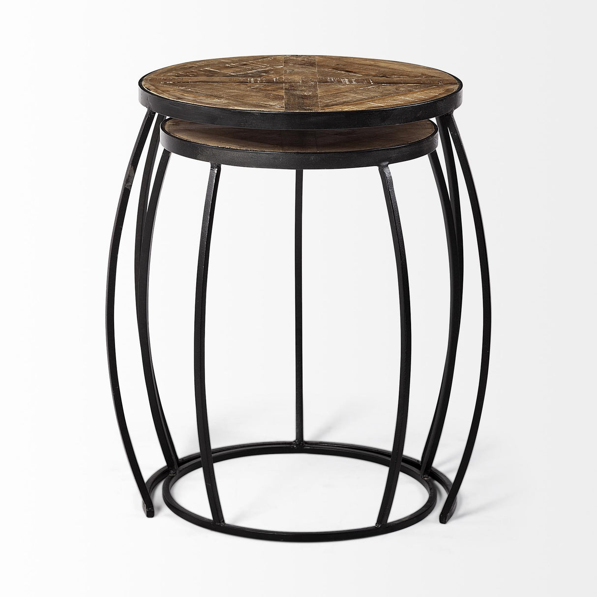 Mercana Clapp III (Set of 2) 20L x 20W Brown Round Wood Top W/ Black Metal Frame Nesting Accent Tables