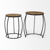 Mercana Clapp III (Set of 2) 20L x 20W Brown Round Wood Top W/ Black Metal Frame Nesting Accent Tables
