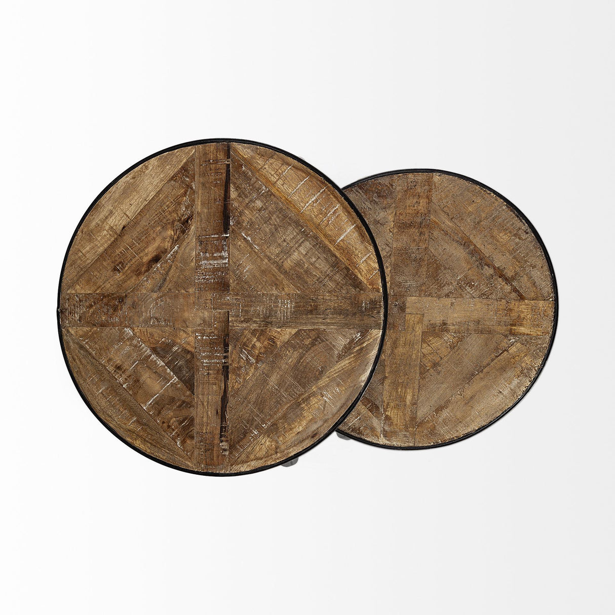 Mercana Clapp III (Set of 2) 20L x 20W Brown Round Wood Top W/ Black Metal Frame Nesting Accent Tables
