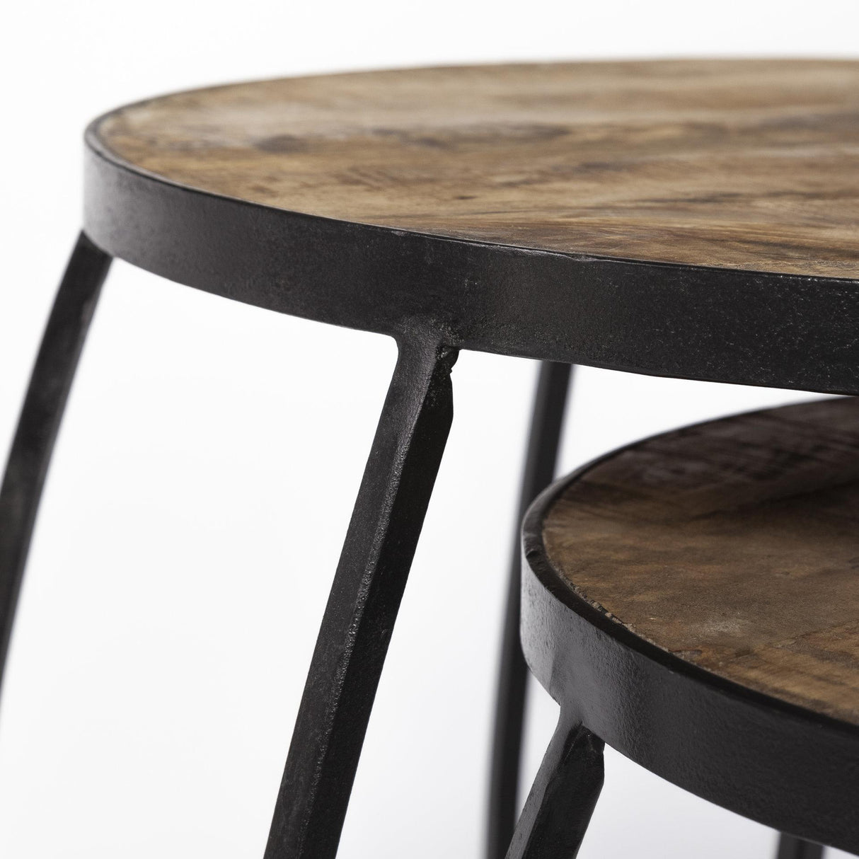 Mercana Clapp IV (Set of 2) 20L x 20W Brown Round Wood Top W/ Black Iron Frame Nesting Accent Tables
