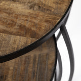 Mercana Clapp IV (Set of 2) 20L x 20W Brown Round Wood Top W/ Black Iron Frame Nesting Accent Tables