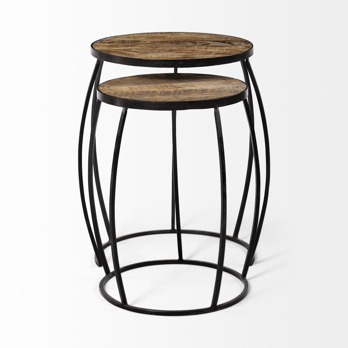 Mercana Clapp IV (Set of 2) 20L x 20W Brown Round Wood Top W/ Black Iron Frame Nesting Accent Tables