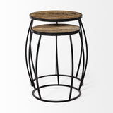 Mercana Clapp IV (Set of 2) 20L x 20W Brown Round Wood Top W/ Black Iron Frame Nesting Accent Tables