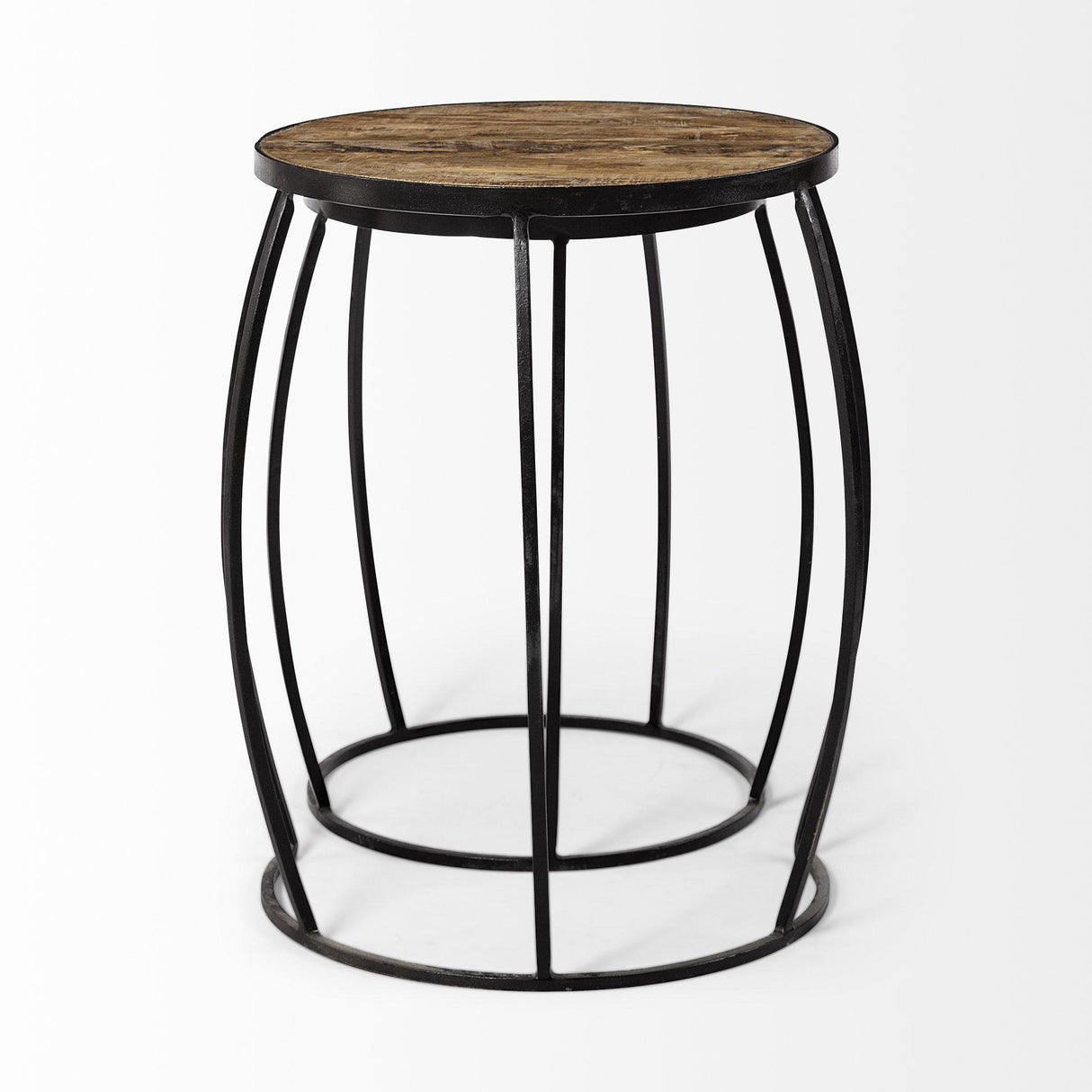 Mercana Clapp IV (Set of 2) 20L x 20W Brown Round Wood Top W/ Black Iron Frame Nesting Accent Tables