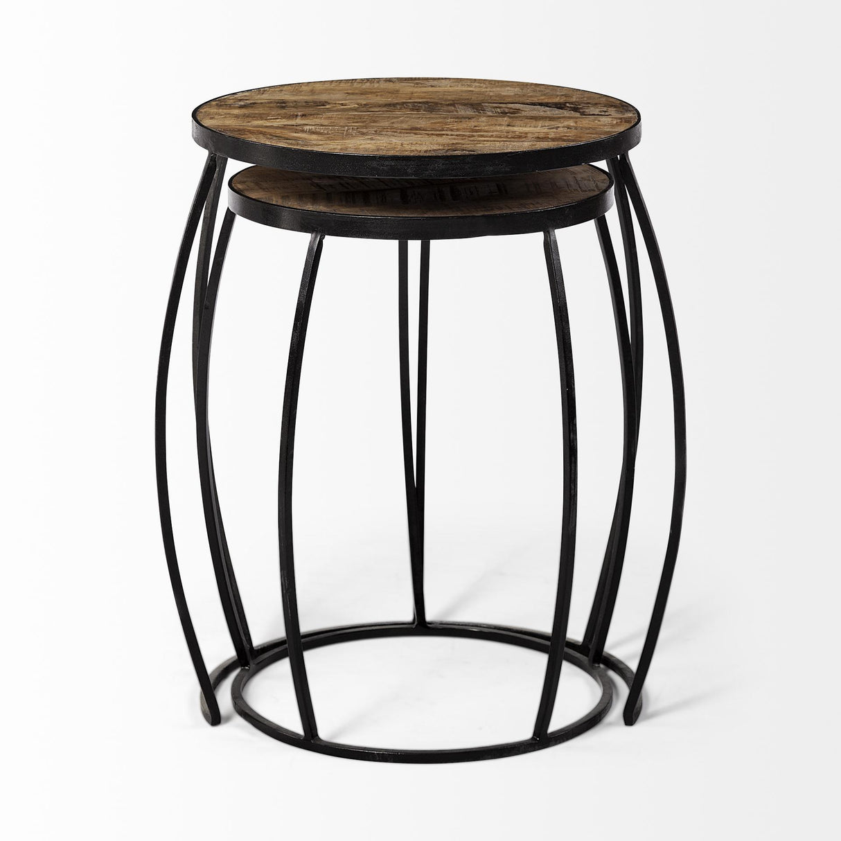 Mercana Clapp IV (Set of 2) 20L x 20W Brown Round Wood Top W/ Black Iron Frame Nesting Accent Tables