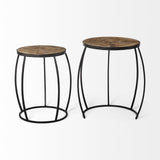 Mercana Clapp IV (Set of 2) 20L x 20W Brown Round Wood Top W/ Black Iron Frame Nesting Accent Tables
