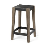 Mercana Nell 26" Seat Height Black Metal Seat & Foot Rest With Brown Wood Legs Stool
