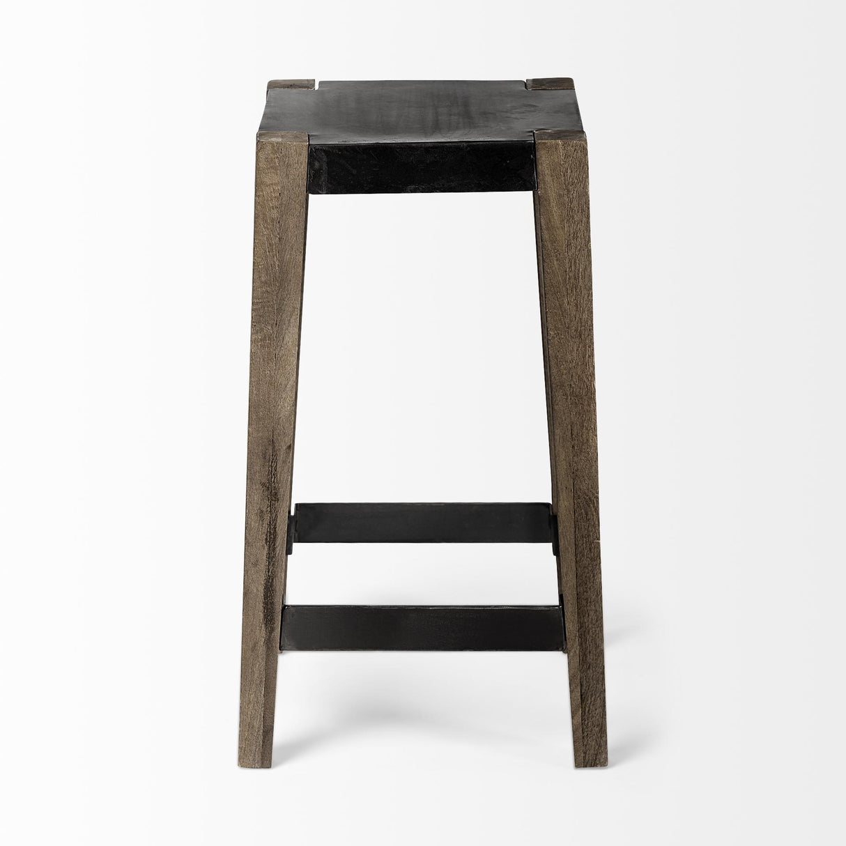 Mercana Nell 26" Seat Height Black Metal Seat & Foot Rest With Brown Wood Legs Stool