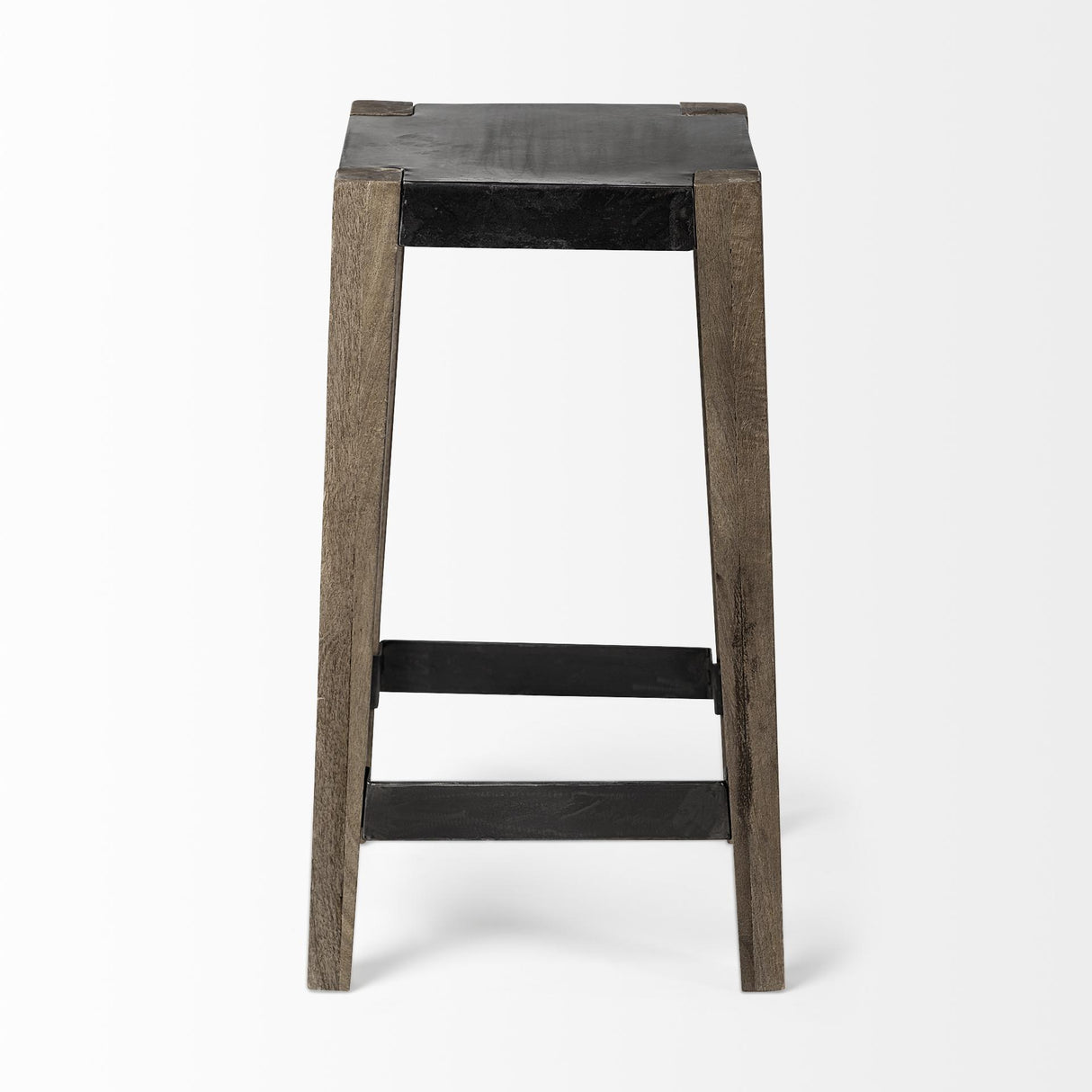 Mercana Nell 26" Seat Height Black Metal Seat & Foot Rest With Brown Wood Legs Stool